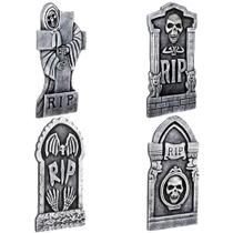 Kit 4 Lápides Halloween Grande Realista com Caveiras Auto Relevo Decoração Festa Cemiterio Casa Quintal