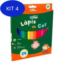 Kit 4 Lápis De Cor Sextavado Estojo 24 Cores Eco Leo&Leo