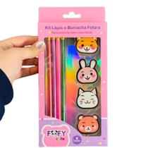 Kit 4 Lápis e Borrachas Fofura - Fofy FF5517 Kit 4 Lápis e Borrachas Fofura - Fofy FF5517