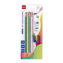 Kit 4 Lápis grafite 2B sextavado coloridos com borracha + apontador Deli Kit 4 Lápis grafite 2B sextavado coloridos com borracha + apontador Deli