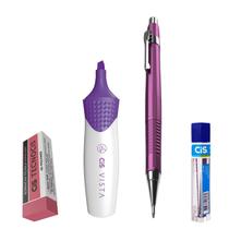 Kit 4 Lapiseira BOHO Roxa 0.7mm +Borracha +Grafite +Vista Rx