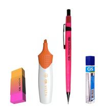 Kit 4 Lapiseira Neon 0.5 Rosa + Borracha +Grafite +Vista Lrj