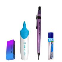 Kit 4 Lapiseira Neon 0.5 Roxa + Borracha +Grafite +Vista Az Kit 4 Lapiseira Neon 0.5 Roxa + Borracha +Grafite +Vista Az