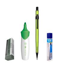 Kit 4 Lapiseira Neon 0.5 Verde +Borracha +Grafite +Vista Vd