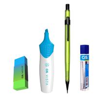 Kit 4 Lapiseira NEON Verde 0.5mm +Borracha+Grafite+Vista Az Kit 4 Lapiseira NEON Verde 0.5mm +Borracha+Grafite+Vista Az