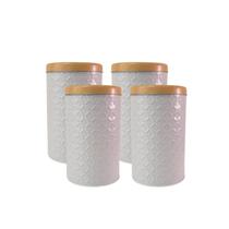 Kit 4 Latas de Mantimento Redonda 3D Tampa Bambu Metal 1kg