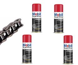 Kit 4 Latas Óleo Lubrificante Corrente Mobil Spray Chain Lub 200 ml Moto Cg Titan Fan Mix Flex Star Cb Xre Lander Fazer Hornet Xj6