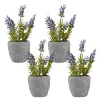 Kit 4 Lavanda Nevada Artificial Vaso Canelado Decorativo
