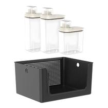 Kit 4 Lavanderia Cesto Organizador Multiuso E Dispenser Porta Sabão Em Pó E Líquido Amaciante C/Copo