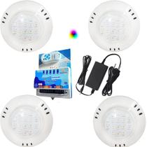 Kit 4 Led 9w Abs RGB Brustec + Comando Smd Brustec + Fonte