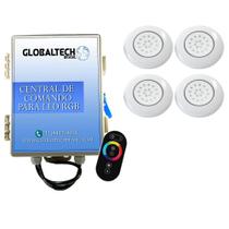 Kit 4 Led Piscina Abs Rgb 18W + Central + Controle Touch Enc