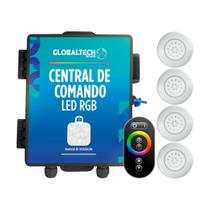 Kit 4 LED Piscina ABS RGB 18W + Central + Controle Touch