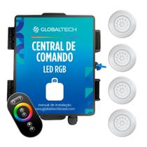 Kit 4 LED Piscina ABS RGB 18W + Central + Controle Touch