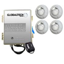 Kit 4 Led Piscina Monocromático 9W + Central + Controle - Lu