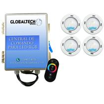 Kit 4 Led Piscina RGB Colorido COB Sodramar + Central Touch