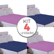 Kit 4 Lençol Elástico Cama Box Casal