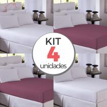 Kit 4 Lençol Elástico Cama Box Casal Toque Macio