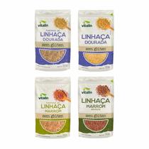 Kit 4 Linhaça Vitalin: Linhaça Dourada, Farinha de Linhaça Dourada, Linhaça Marrom, Farinha de Linhaça Marrom