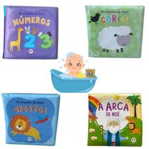 Kit 4 livrinhos bíblicos para banho impermeável de bebê A criação de Deus Louvando Infantil Ilustrado para Brincar