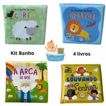 Kit 4 livrinhos bíblicos para banho impermeável de bebê A criação de Deus Louvando Infantil Ilustrado para Brincar