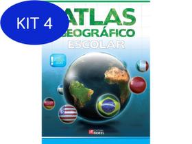 Kit 4 Livro Atlas Geográfico Escolar Didático Atualizado 2020 - Rideel
