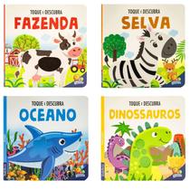 Kit 4 Livro Toque e Descubra Com Texturas Para Crianças Com Animais da Fazenda, Oceano, Dinossauros e Selva - Todolivro