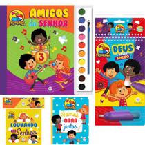 Kit 4 Livros 3 Palavrinhas Vamos Orar Juntos + Banho + Aquabook + Aquarela - Atividade Educativo Amigo