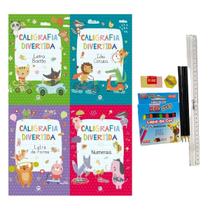 Kit 4 Livros Aprendendo Caligrafia Para Criança Infatil Lapis Regua Borracha - Grupo Mgico