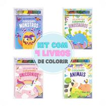 Kit 4 Livros Colorir Giz Divertido! Colorindo Animais Dinossauros Unicórnios Monstros Vem com Giz de Cera Kit 4 Livros Colorir Giz Divertido! Colorindo Animais Dinossauros Unicórnios Monstros Vem com Giz de Cera