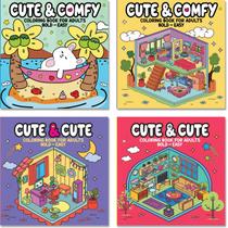 Kit 4 Livros de Colorir Bobbie Goods Cute & Cute & Comfy Coloring Book for Adults - Bold Easy Camelot