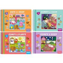 Kit 4 Livros de Colorir Coleção Cute Cozy Estilo Bobbie Goods Coloring Book Capa Dura Espiral Gramatura Alta
