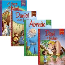 Kit 4 Livros Histórias Bíblicas Favoritas: Abraão + Davi e Golias + Daniel e os Leões + Arca de Noé Ilustrada Infantil