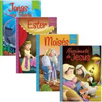 Kit 4 Livros Histórias Bíblicas Favoritas: Ester + Nascimento + Moisés + Jonas e a Baleia Ilustrada Infantil SBN