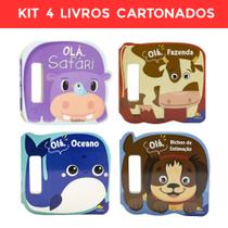 Kit 4 Livros Infantis Cartonados - Olá, Mundo Animal! - Oceano, Bichos de Estimação, Fazenda, Safári
