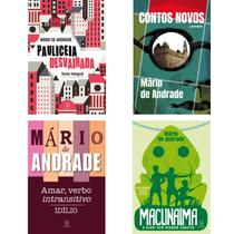 Kit 4 Livros Mário de Andrade Pauliceia Desvairada + Contos Novos + Amar, verbo intransitivo + Macunaíma - Atividade Educativo Amigo