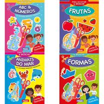 Kit 4 Livros Para Recortar E Brincar - Formas Frutas Animais Do Mar Abc E Números