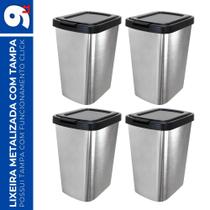 Kit 4 Lixeira 9L Metalizado c/ Tampa Click Banheiro Cozinha Kit 4 Lixeira 9L Metalizado c/ Tampa Click Banheiro Cozinha
