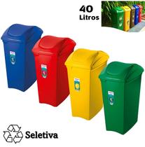Kit 4 Lixeiras 40 Litros Seletivas Para Plástico Papel Metal Vidro Cesto De Lixo Tampa Basculante - Sanremo Kit 4 Lixeiras 40 Litros Seletivas Para Plástico Papel Metal Vidro Cesto De Lixo Tampa Basculante - Sanremo