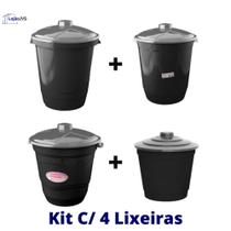 Kit 4 Lixeiras Cestos 2,7L, 7L, 15L, 24L Black