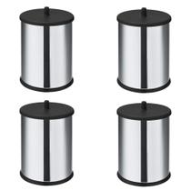 Kit 4 Lixeiras em Inox 3,2 Litros com Tampa Simples e Fundo Preto Linha Home Cor Preto - Martinazzo