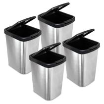 Kit 4 Lixeiras Metalizadas Inox Rose Vermelha 9L Escritório