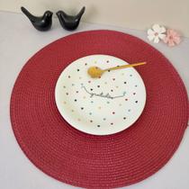 Kit 4 Lugares Jogo Americano Redondo Descanso Prato Sousplat Supla De Mesa Posta Vermelho Escuro B
