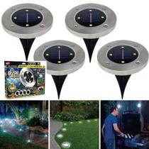 Kit 4 luminaria 8 leds solar spot balizador inox espeto jardim escada refletor chao decoracao