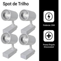 Kit 4 Luminária Branca Trilho Spot Led 20W 3500K Branco Quente - AP