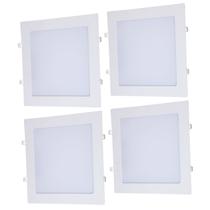 Kit 4 Luminária Led Embutir de Teto Quadrada Policarbonato Branco Moderno Pequeno 24w 29,6x29,6 Para Decorar Sua Casa