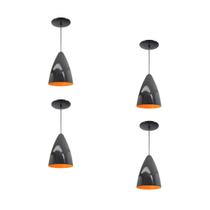 Kit 4 Luminária Pendente Bala Nova Com Interior Laranja Com Fiação 110/220v Kit 4 Luminária Pendente Bala Nova Com Interior Laranja Com Fiação 110/220v