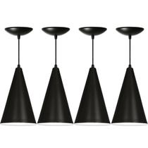 Kit 4 Luminária Pendente Cone Preto Fosco / Branco