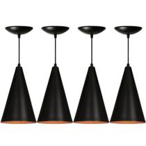 Kit 4 Luminária Pendente Cone Preto Fosco / Cobre
