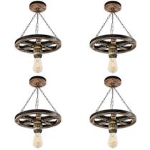 Kit 4 Luminária Pendente Lustre Roda de Carroça em Madeira Maciça 33cm Rústico Colonial Vintage Retrô