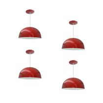 Kit 4 Luminária Pendente Meia Lua 24cm Com Interior Branco Brilho Fiação 110/220v